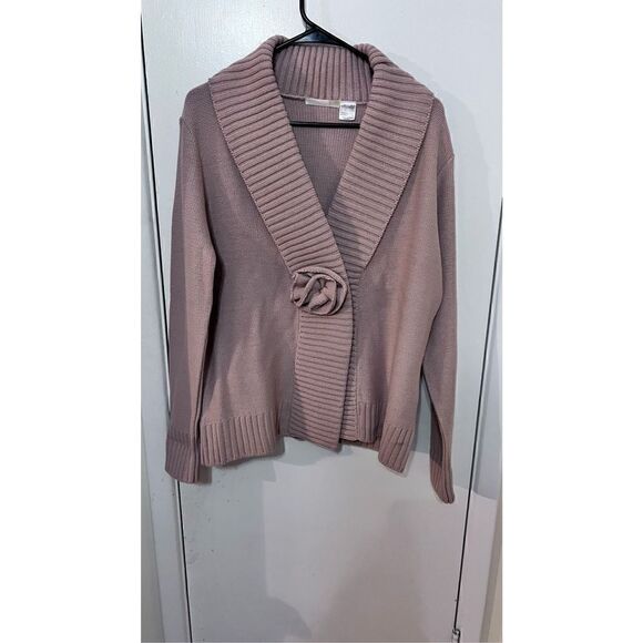 R Womens Chunky Knit V Neck Single Button Cardigan Sweater Mauve Pink Size 14-16 - Picture 2 of 12